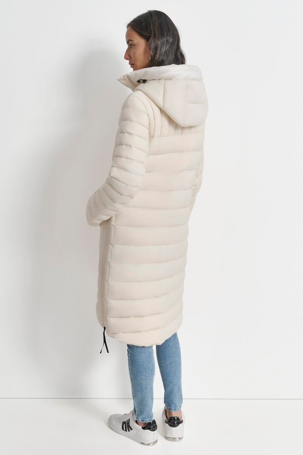 Dkny DOWN FILL HOODED ZIP FRONT QUILTED PUFFER White