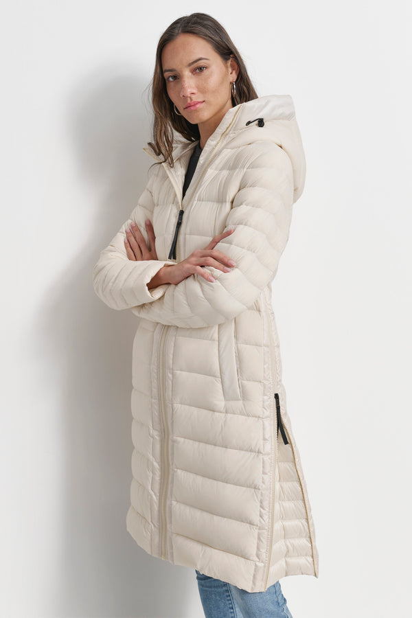 Dkny DOWN FILL HOODED ZIP FRONT QUILTED PUFFER White