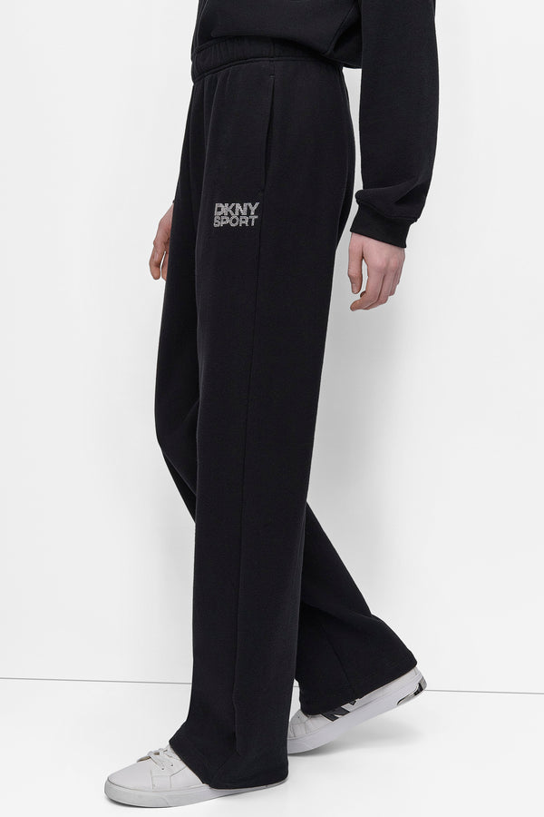 Dkny EXTRA HIGH-RISE LOGO-EMBELLISHED SWEATPANT Black/Clear