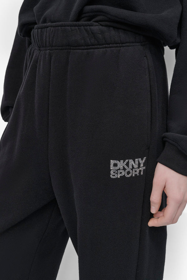 Dkny EXTRA HIGH-RISE LOGO-EMBELLISHED SWEATPANT Black/Clear