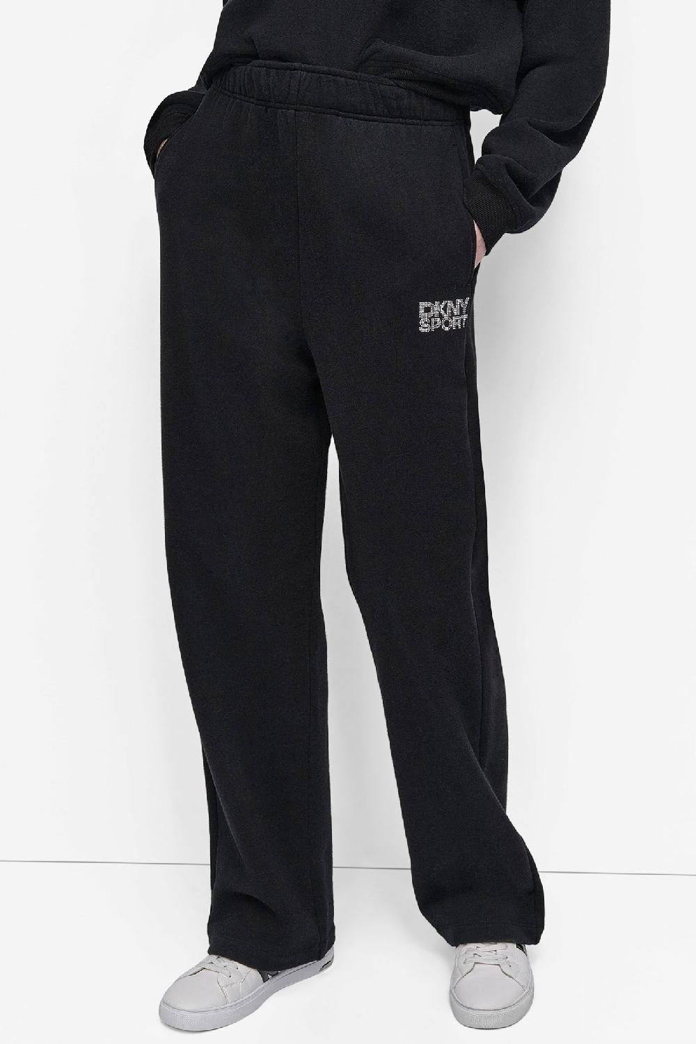 dkny EXTRA HIGH-RISE LOGO-EMBELLISHED SWEATPANT Black/Clear