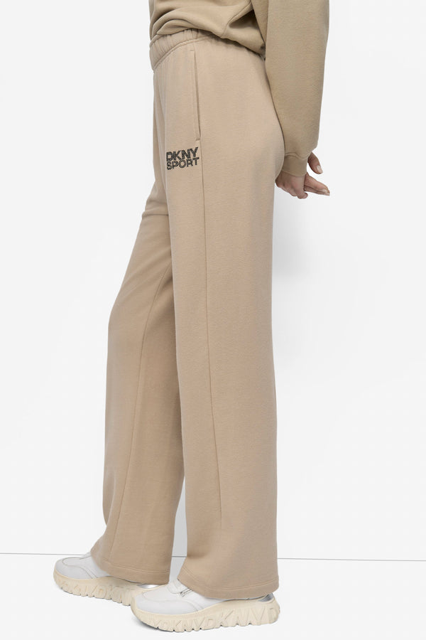 Dkny EXTRA HIGH-RISE LOGO-EMBELLISHED SWEATPANT Travertine/Black