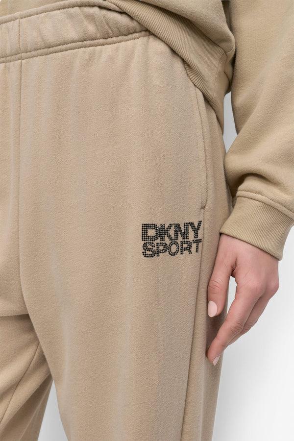 Dkny EXTRA HIGH-RISE LOGO-EMBELLISHED SWEATPANT Travertine/Black