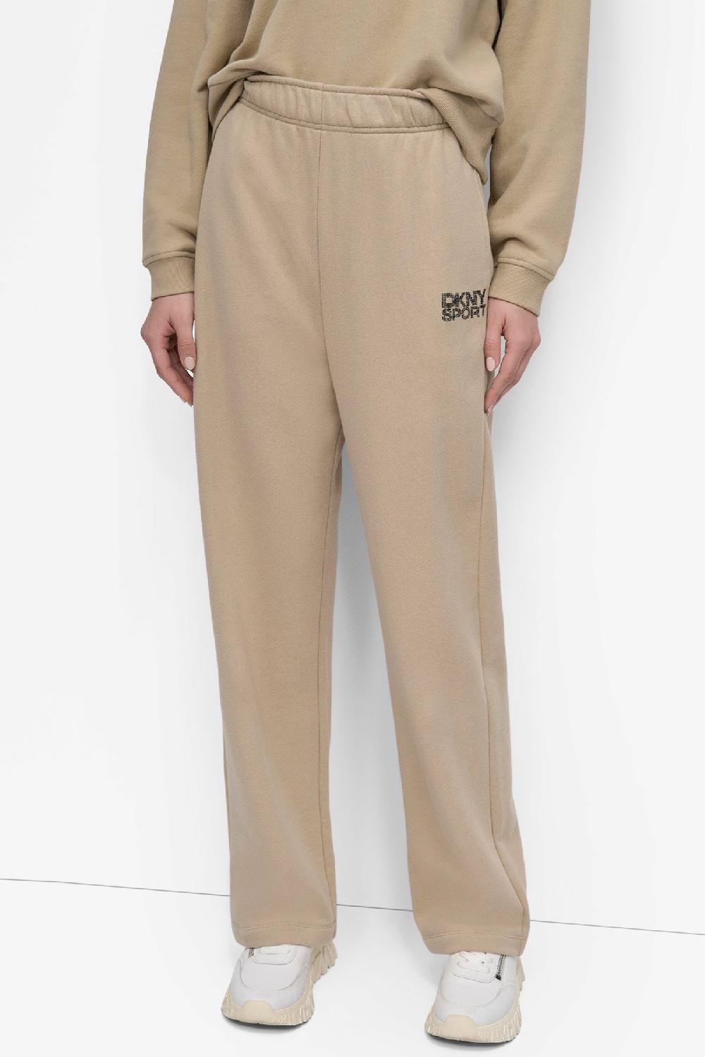 dkny EXTRA HIGH-RISE LOGO-EMBELLISHED SWEATPANT Travertine/Black