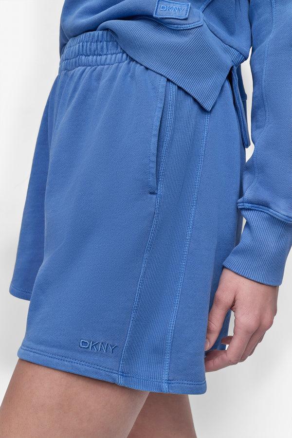 Dkny EXTRA HIGH-RISE RIB-TRIMMED SWEAT SHORT CORNFLOWER BLUE