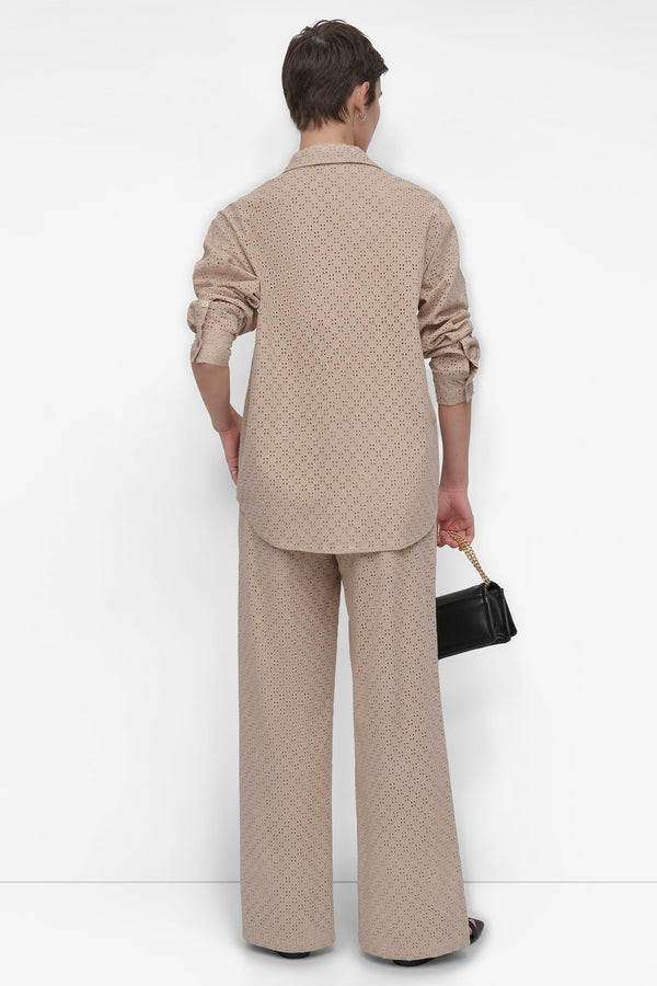 Dkny EYELET LONG SLEEVE BUTTON FRONT SHIRT CLOVER PEBBLE