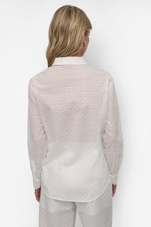 Dkny EYELET LONG SLEEVE BUTTON FRONT SHIRT CLOVER WHITE