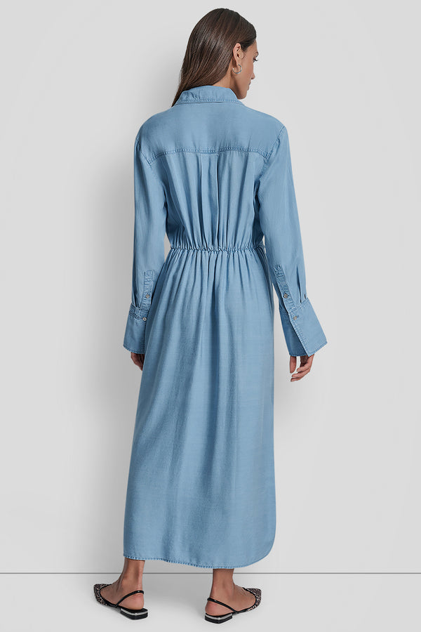 Dkny GARMENT DYE LONG SLEEVE BUTTON FRONT SHIRTDRESS CHAMBRAY