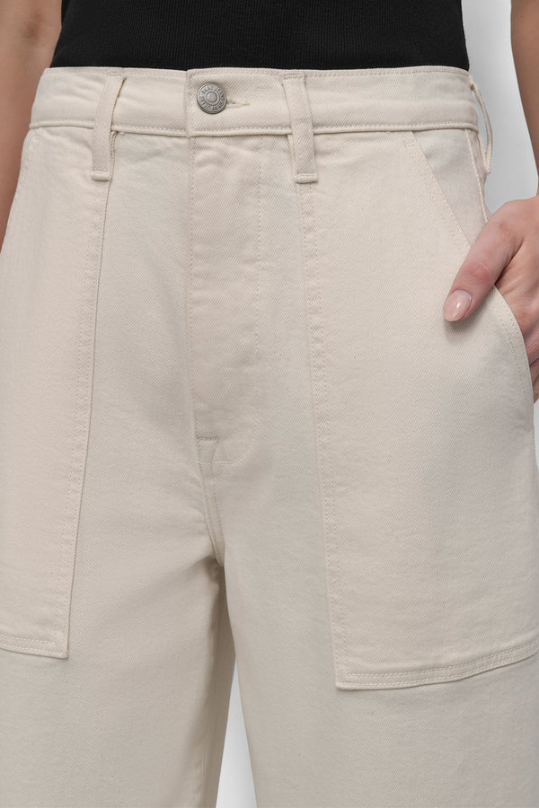 Dkny GARMENT DYED HIGH Rise Length UTILITY BARREL LEG ECRU