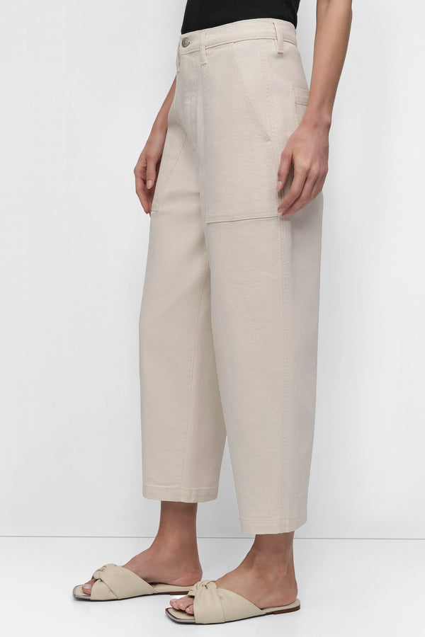 Dkny GARMENT DYED HIGH Rise Length UTILITY BARREL LEG ECRU