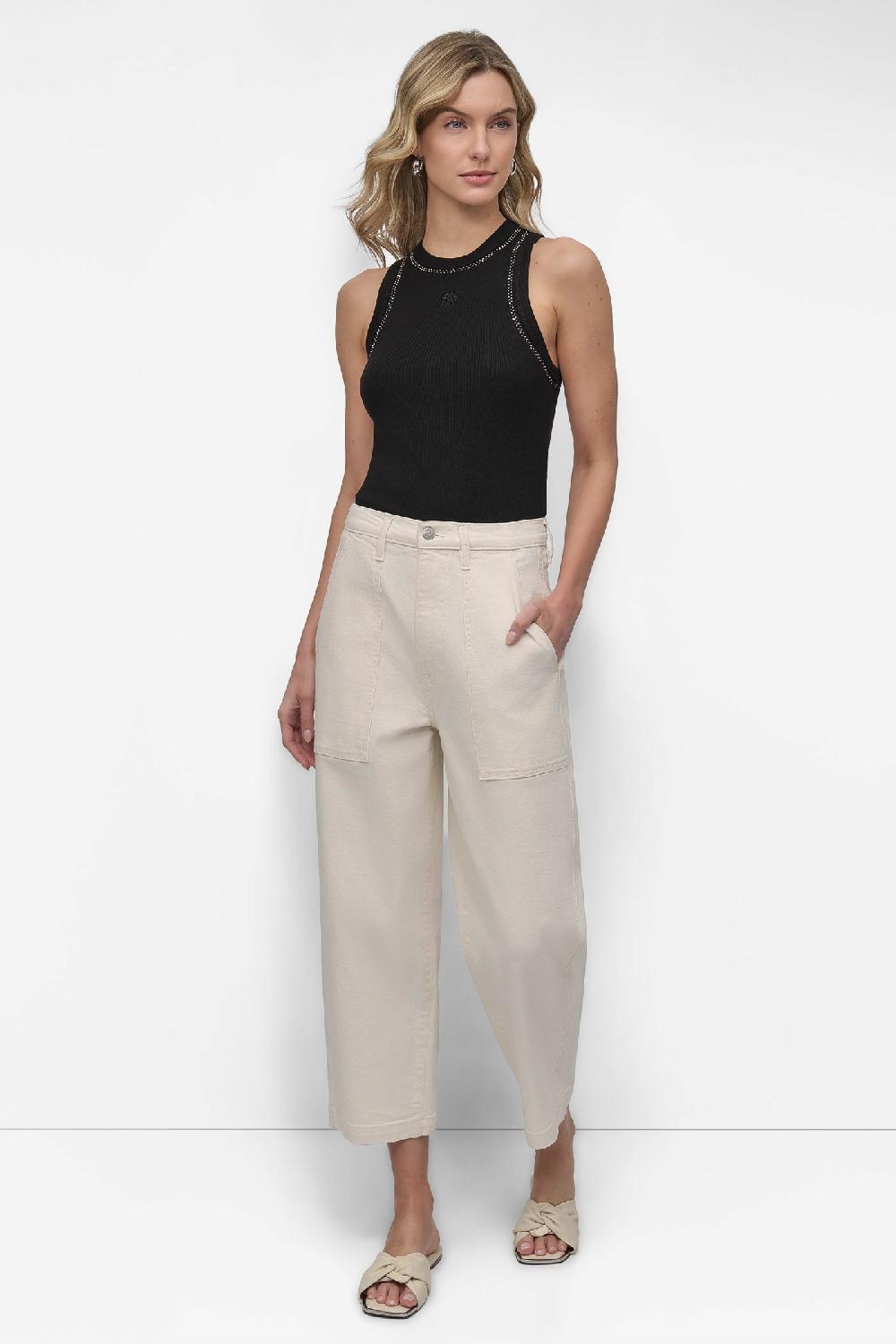 dkny GARMENT DYED HIGH Rise Length UTILITY BARREL LEG ECRU