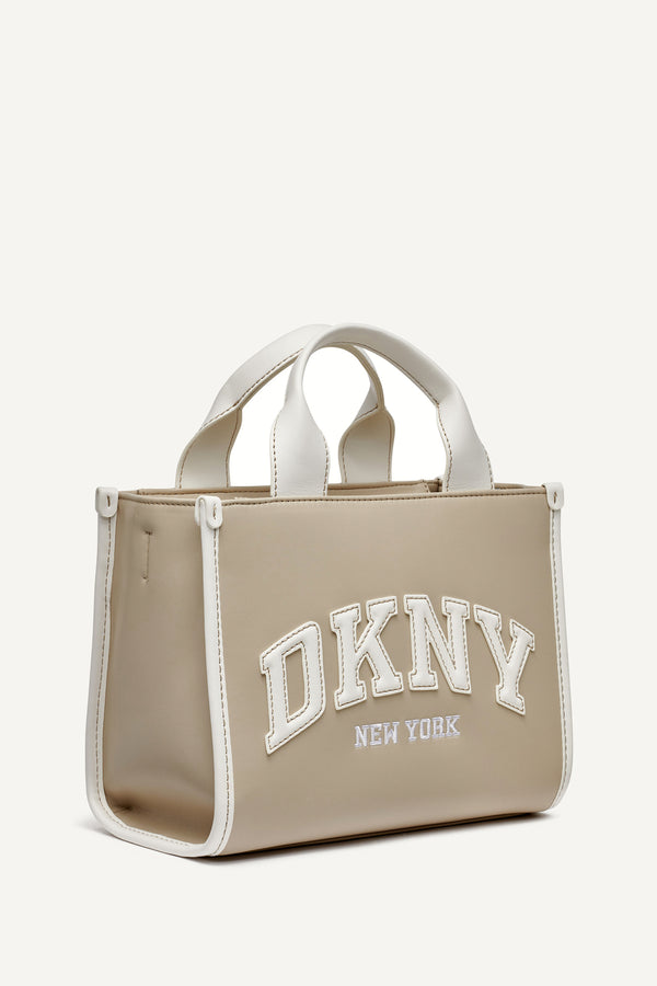 Dkny HADLEE SMALL EMBELLISHED LOGO TOTE TAUPE/MARSHMALLOW