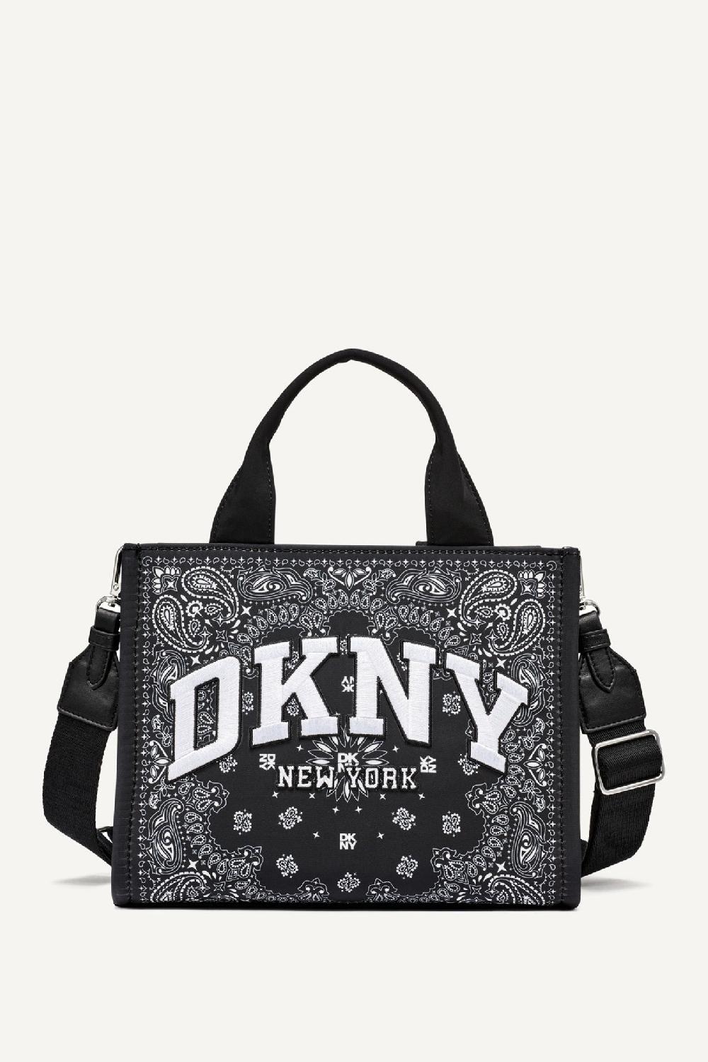 dkny HADLEE SMALL EMBROIDERED LOGO TOTE Black/Silver