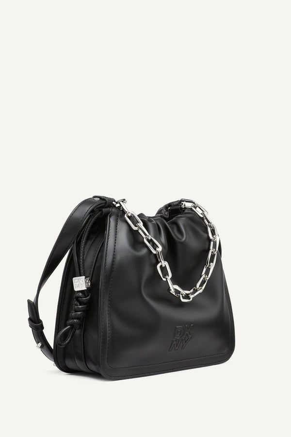 Dkny HALLE LOGO DRAWSTRING CROSSBODY BAG Black/Silver