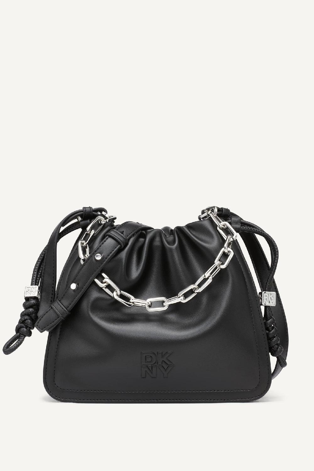 dkny HALLE LOGO DRAWSTRING CROSSBODY BAG Black/Silver