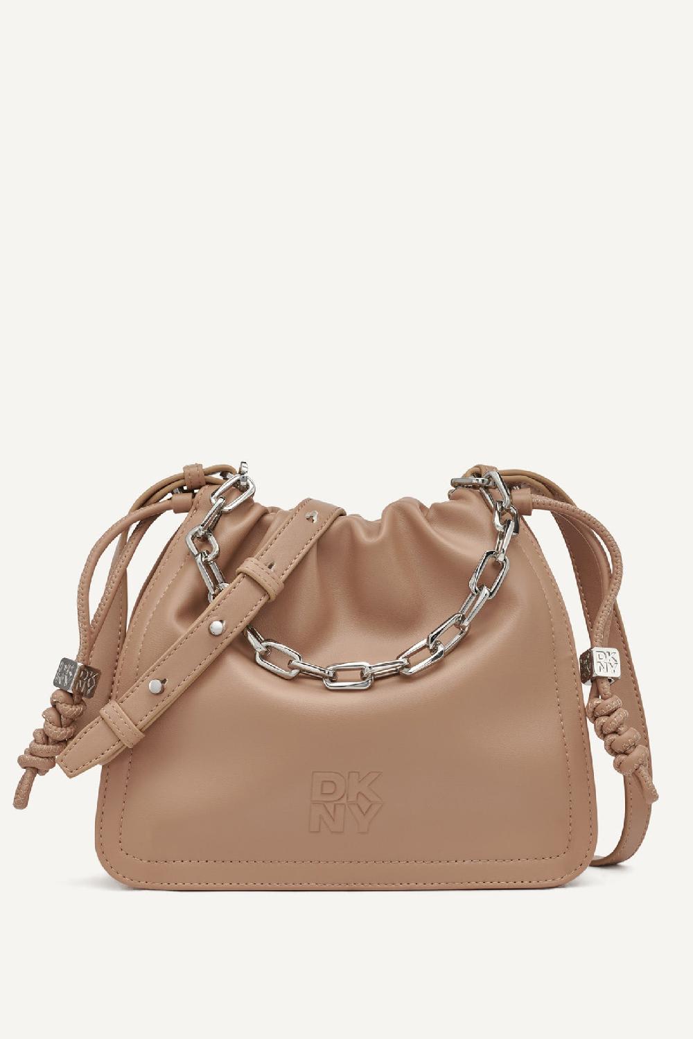 dkny HALLE LOGO DRAWSTRING CROSSBODY BAG Cappuccino