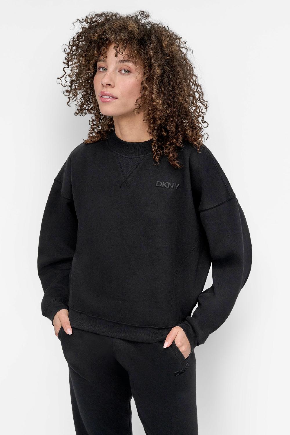 dkny HD SILICONE LOGO CREW NECK PULLOVER WITH V INSET Black