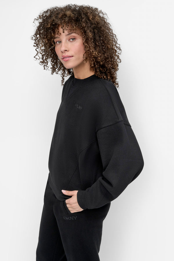 Dkny HD SILICONE LOGO CREW NECK PULLOVER WITH V INSET Black