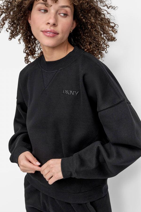 Dkny HD SILICONE LOGO CREW NECK PULLOVER WITH V INSET Black