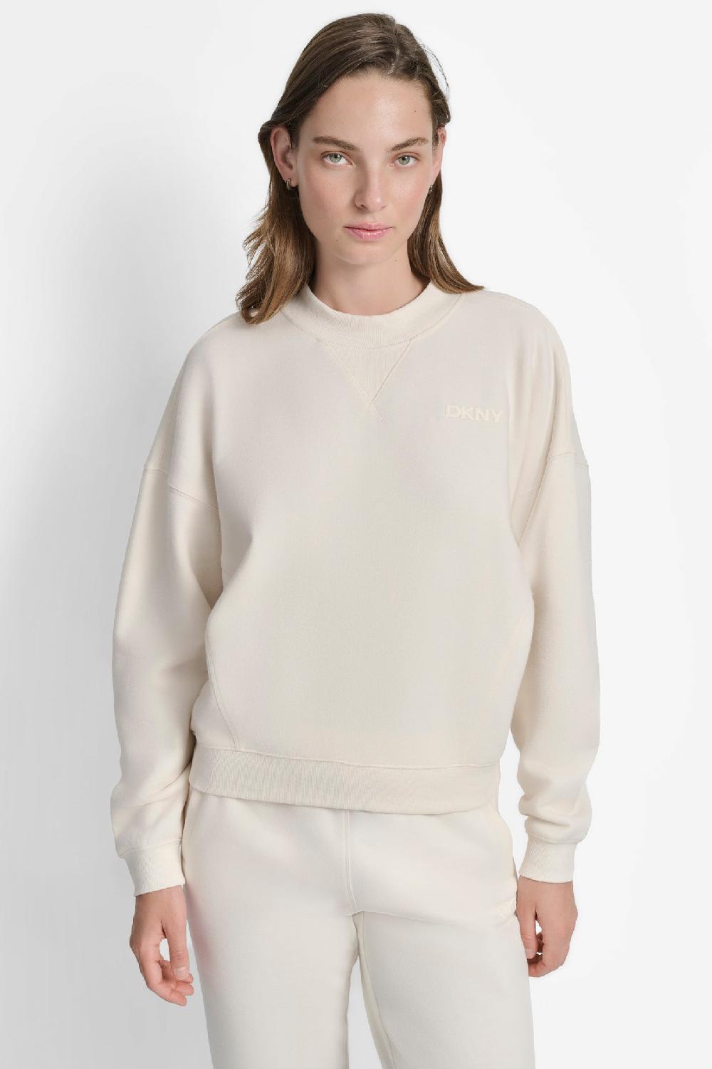 dkny HD SILICONE LOGO CREW NECK PULLOVER WITH V INSET EGGNOG