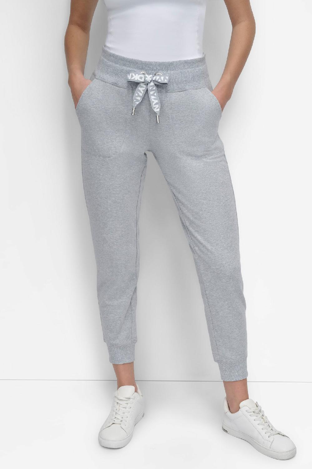 dkny HIGH-RISE LOGO DRAWSTRING JOGGER PEARL GREY HEATHER