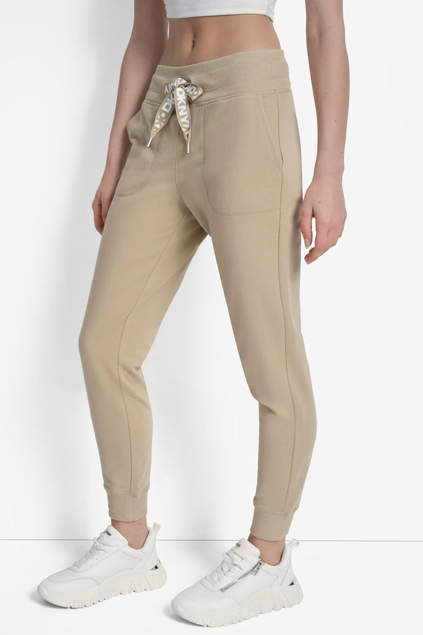 Dkny HIGH RISE LOGO DRAWSTRING JOGGER TRAVERTINE/WHITE