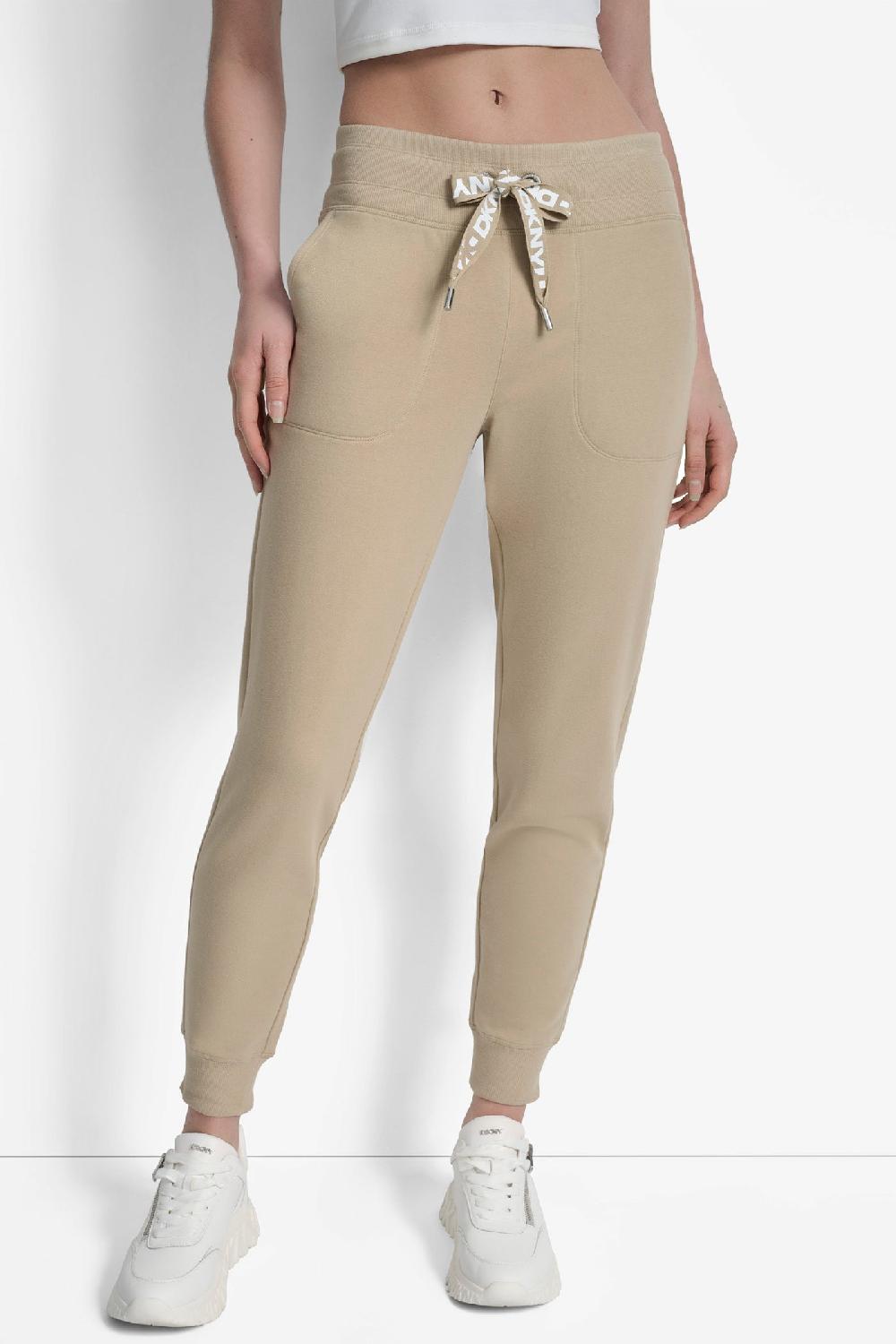 dkny HIGH RISE LOGO DRAWSTRING JOGGER TRAVERTINE/WHITE