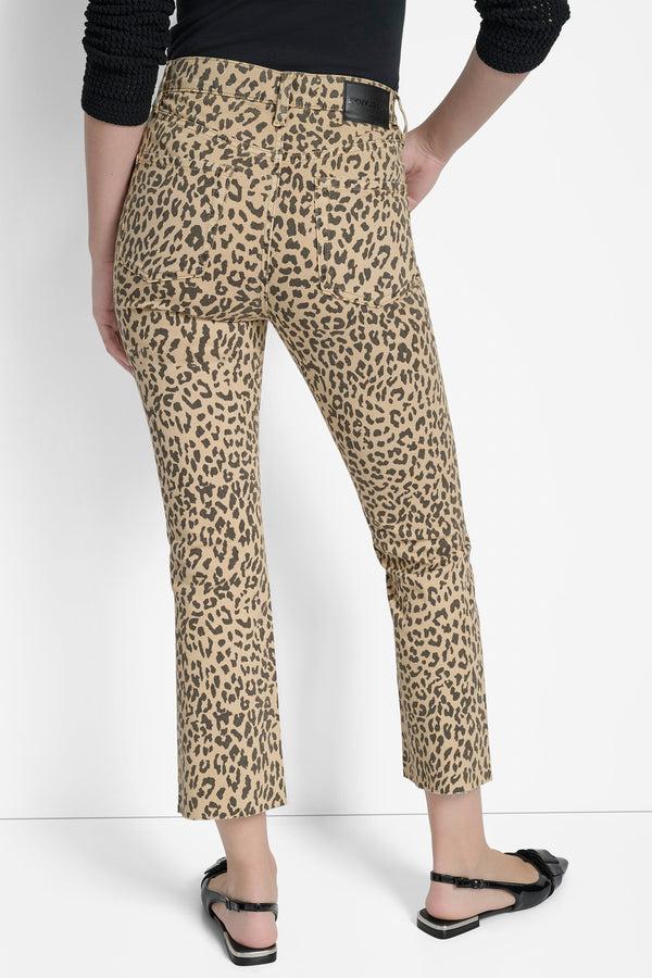 Dkny HIGH-RISE RAW EDGE FLARE JEAN Travertine Leopard