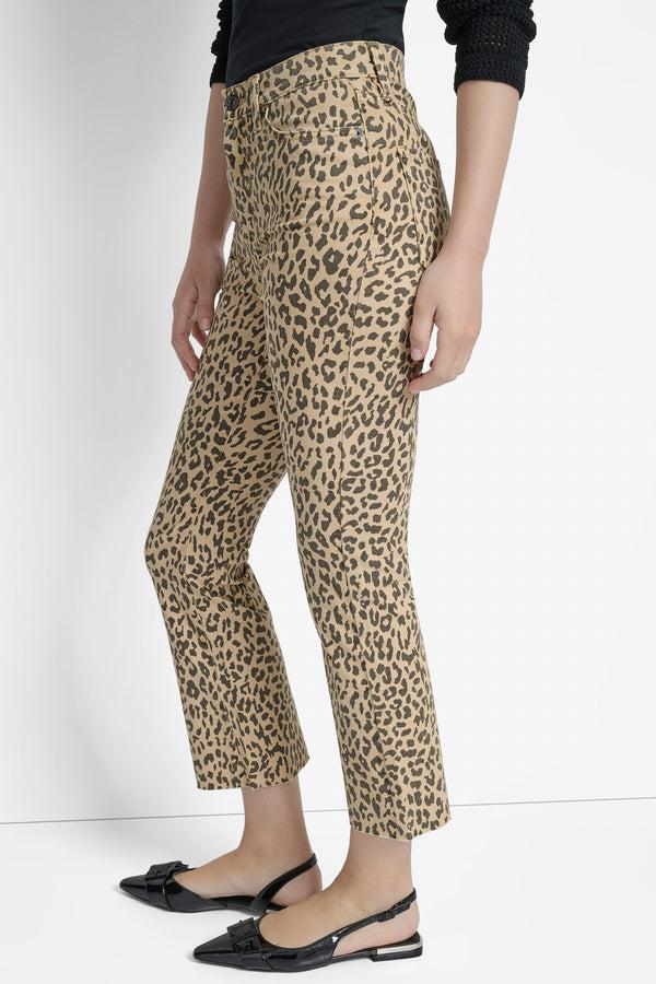 Dkny HIGH-RISE RAW EDGE FLARE JEAN Travertine Leopard