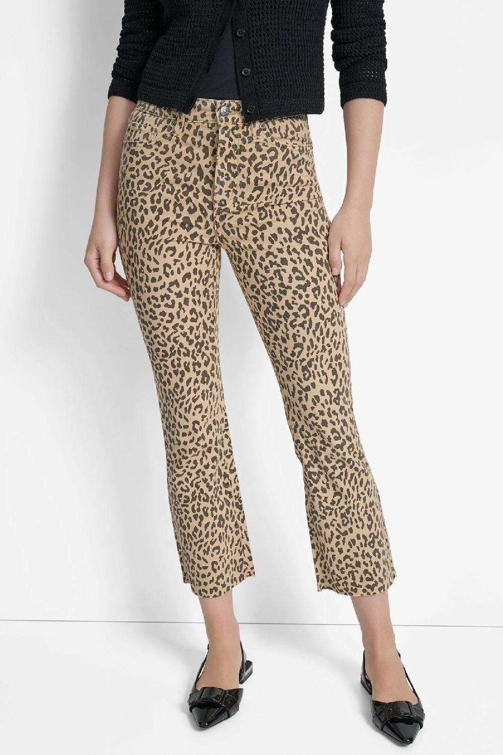 dkny HIGH-RISE RAW EDGE FLARE JEAN Travertine Leopard