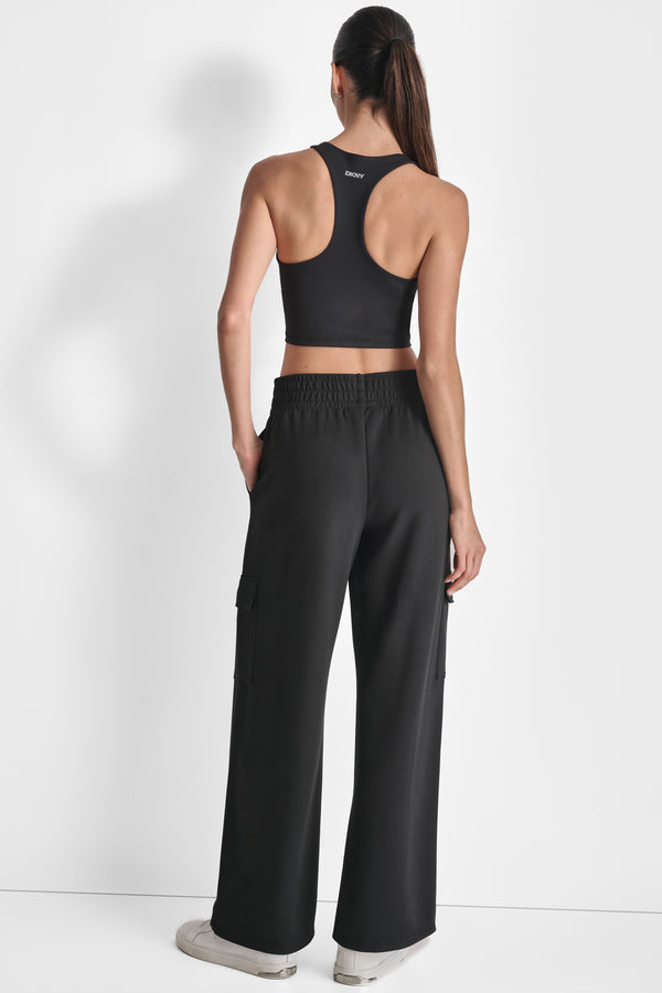Dkny HIGH RISE SEAMED WIDE LEG CARGO SWEATPANT Black