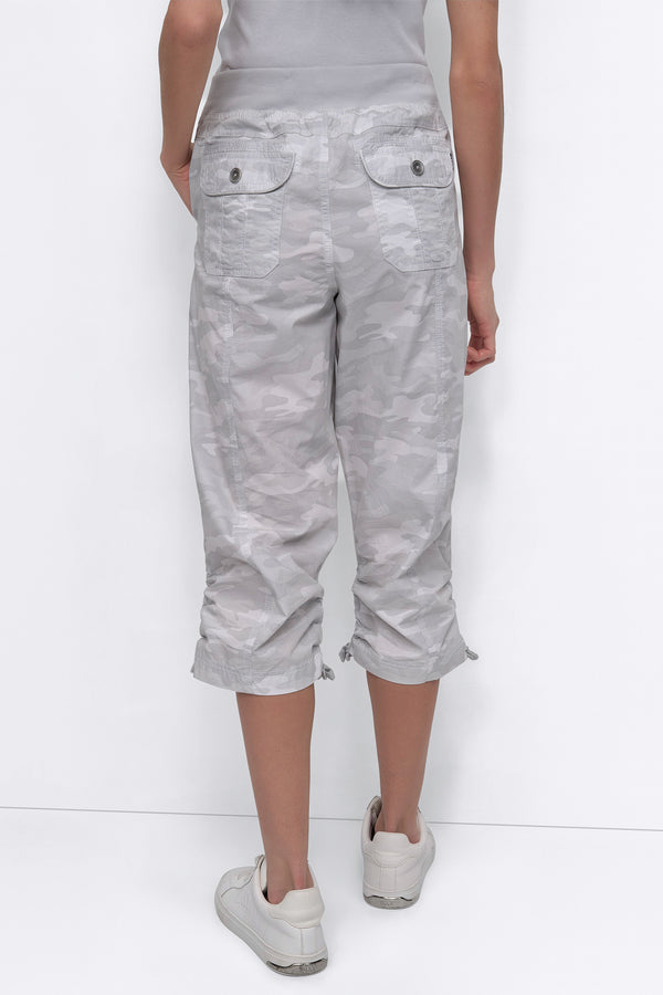 Dkny HIGH-RISE SHIRRED UTILITY CAPRI PANT CAMO VAPOR GREY