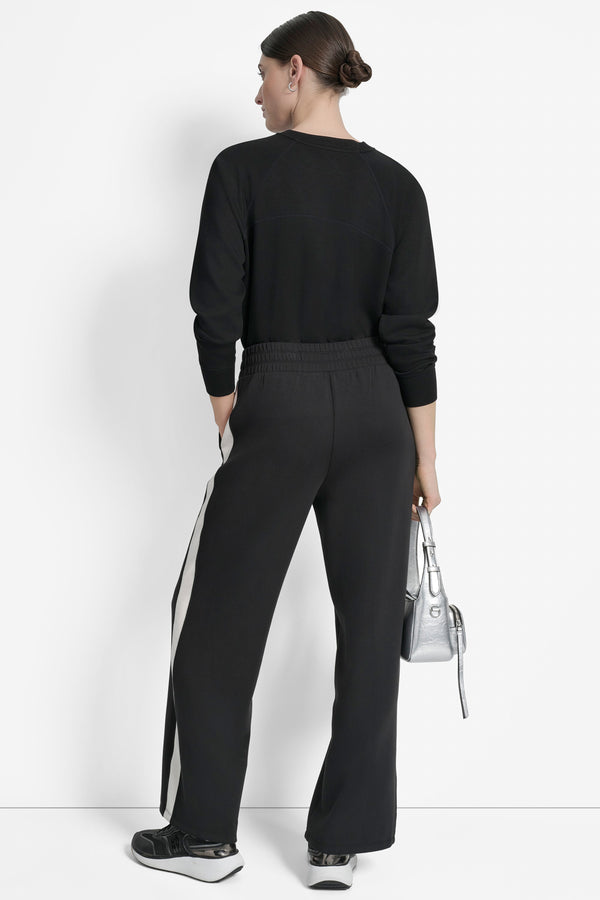 Dkny HIGH-RISE STRIPED WIDE-LEG SWEATPANT BLACK/ EGGNOG