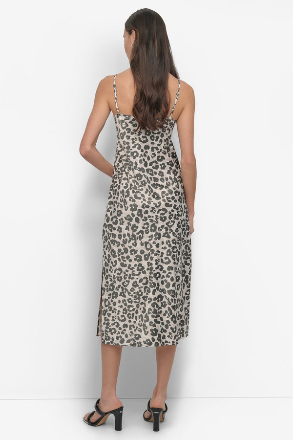 Dkny HIGH-SPLIT MIDI SLIP DRESS PROWL LIGHT CITY KHAKI