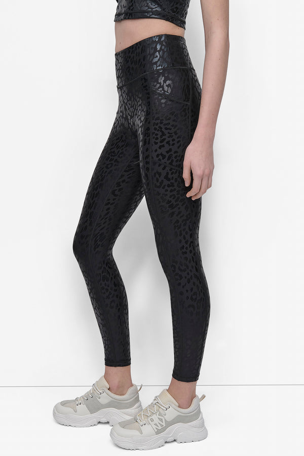 Dkny HIGH WAIST 7/8 PRINTED FITNESS TIGHT WITH POCKETS NIGHT CAT BLACK