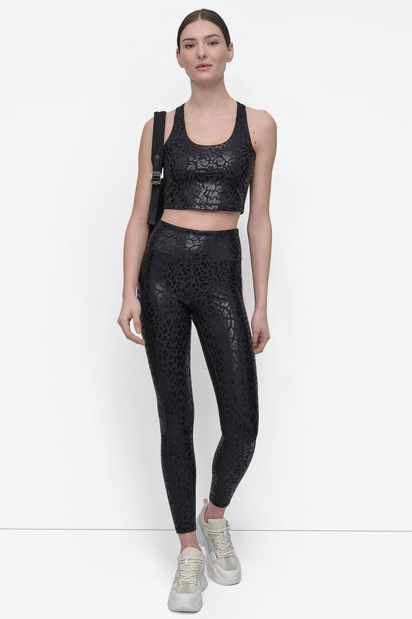 Dkny HIGH WAIST 7/8 PRINTED FITNESS TIGHT WITH POCKETS NIGHT CAT BLACK