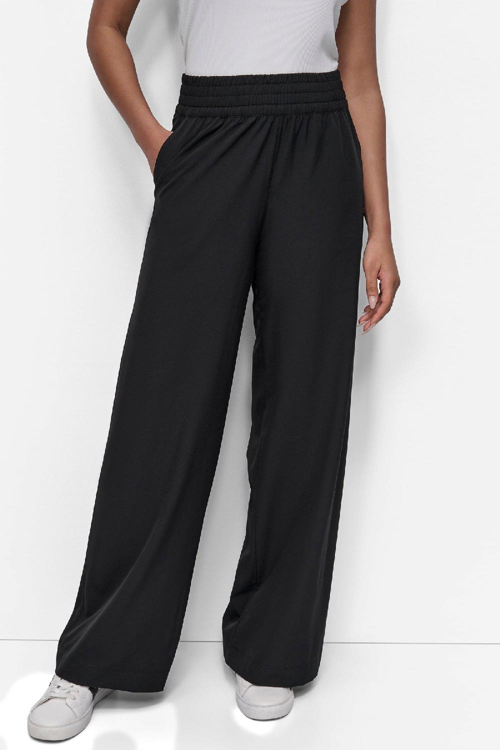 dkny HUDSON STRETCH HIGH RISE WIDE LEG PANT WITH POCKET Black
