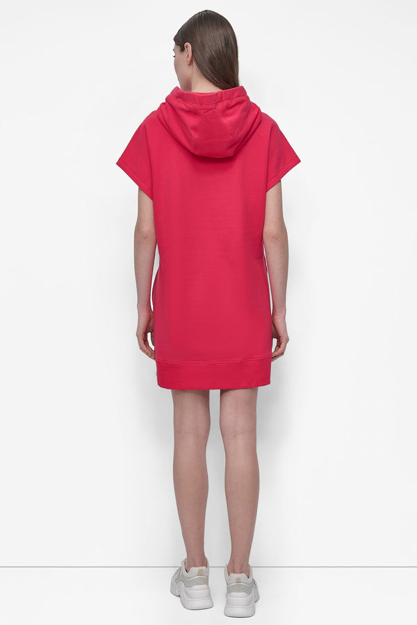 Dkny LOGO DRAWSTRING MINI HOODIE DRESS AZALEA/ BLACK