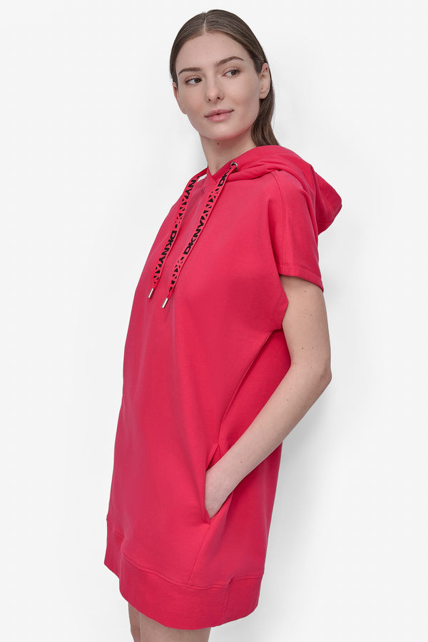 Dkny LOGO DRAWSTRING MINI HOODIE DRESS AZALEA/ BLACK
