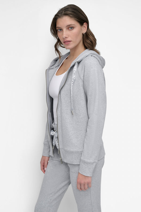 Dkny LOGO DRAWSTRING PERFORMANCE HOODIE PEARL GREY HEATHER