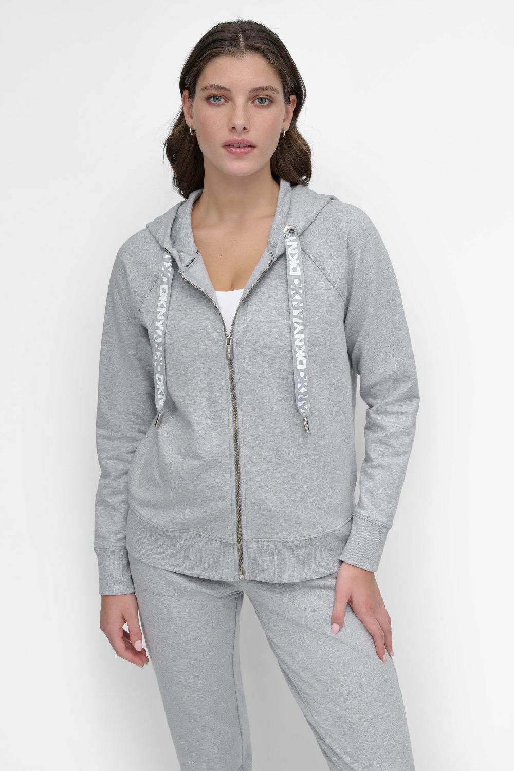 dkny LOGO DRAWSTRING PERFORMANCE HOODIE PEARL GREY HEATHER