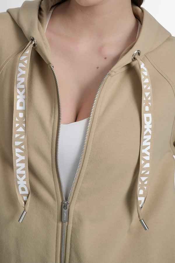 Dkny LOGO DRAWSTRING PERFORMANCE HOODIE TRAVERTINE/WHITE