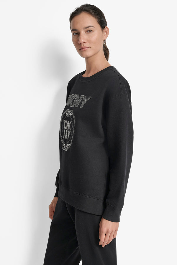 Dkny LOGO-EMBELLISHED SWEATSHIRT BLACK/ BLACK SILVER