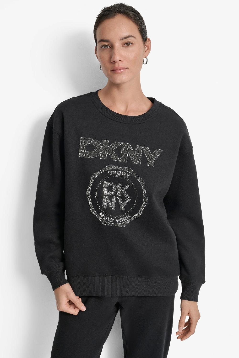 dkny LOGO-EMBELLISHED SWEATSHIRT BLACK/ BLACK SILVER