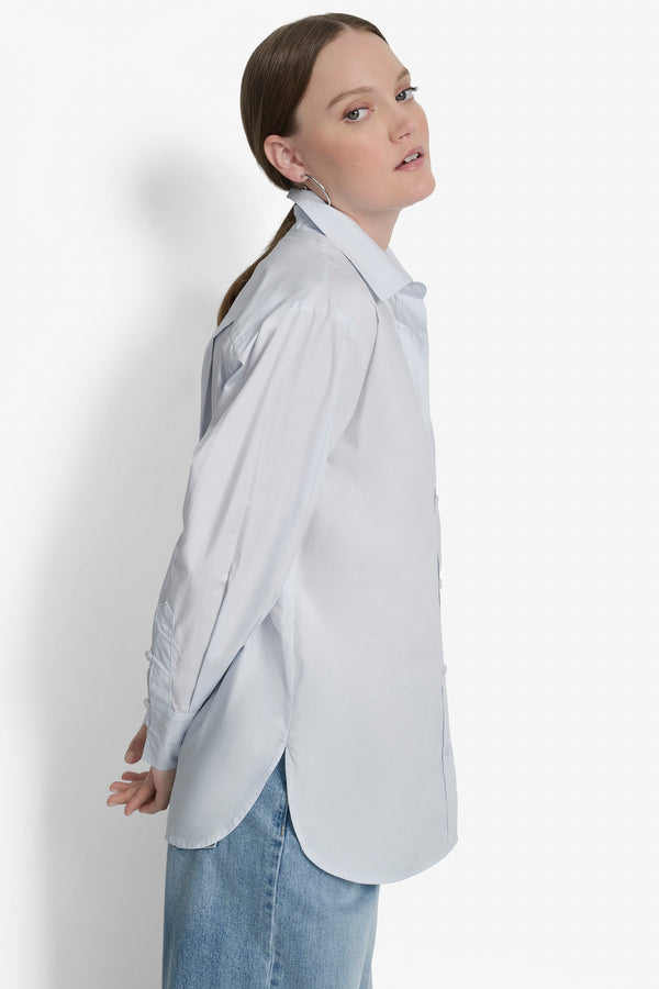 Dkny LONG SLEEVE BUTTON FRONT SHIRT WITH CHEST POCKET RHINESTONE LOGO Powder Blue