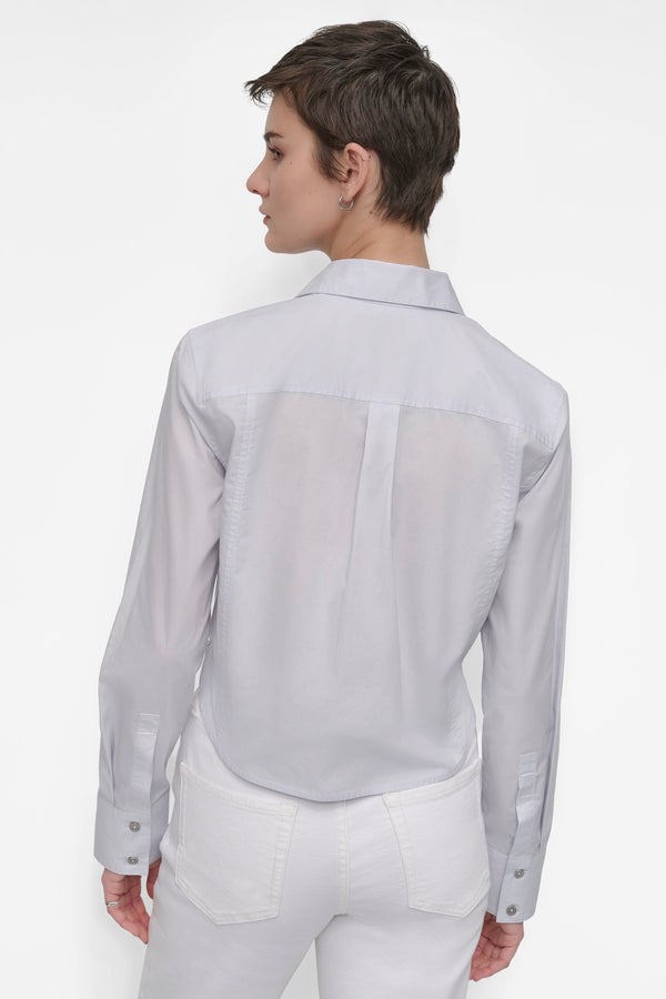 Dkny LONG SLEEVE POPLIN TOP WITH DOME STUDS POWDER BLUE