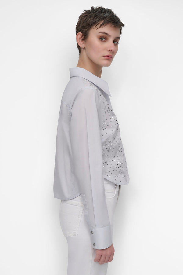 Dkny LONG SLEEVE POPLIN TOP WITH DOME STUDS POWDER BLUE