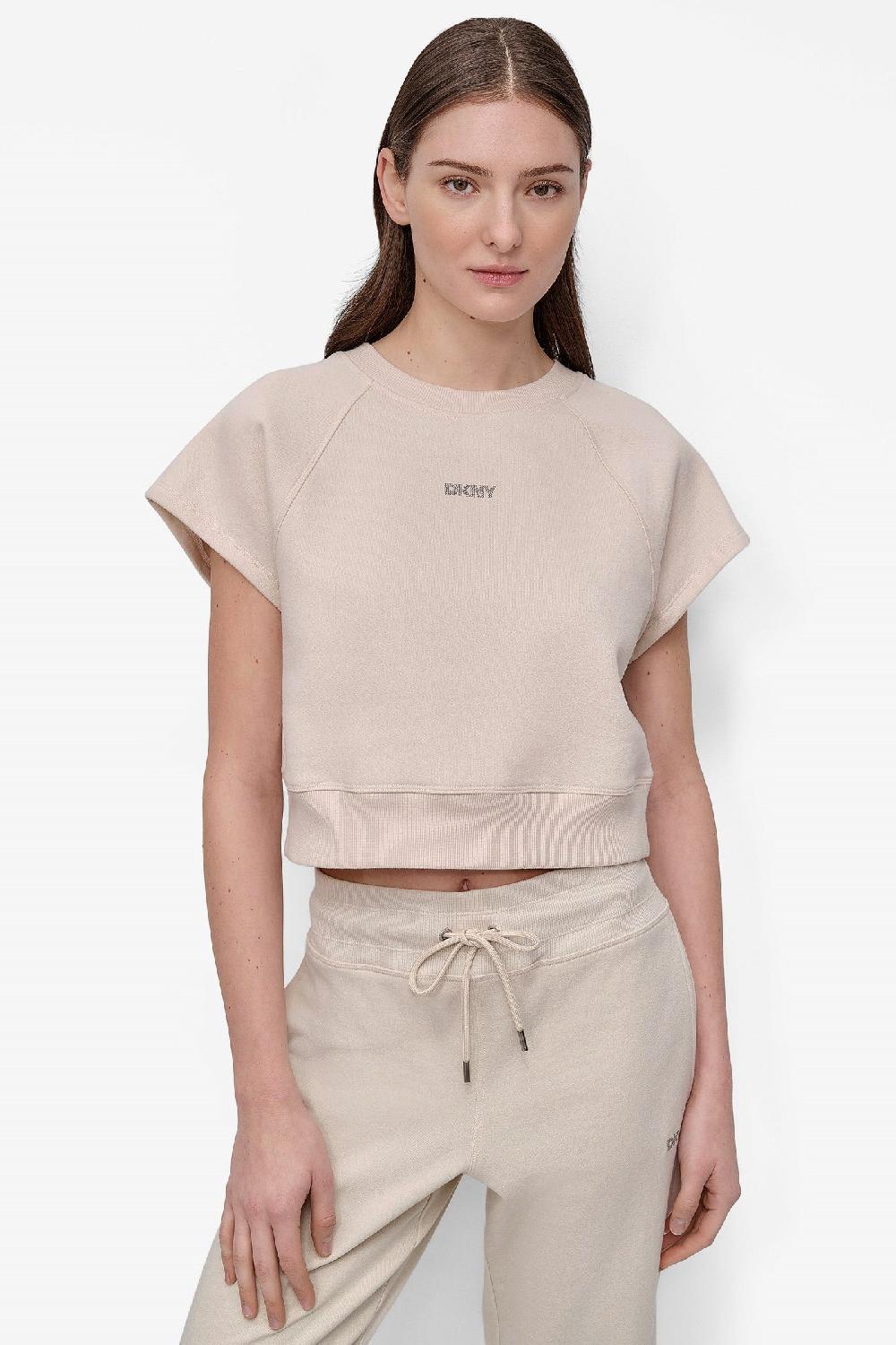 dkny MINI STUD LOGO RAGLAN PULLOVER LIGHT CITY KHAKI