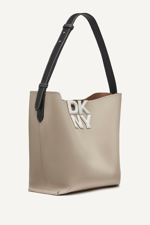Dkny NICOLE LOGO EMBELLISHED BUCKET BAG Light Taupe