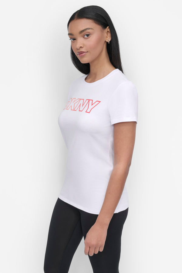 Dkny OMBRE OUTLINE LOGO CREW NECK TEE WHITE/ TROPICAL PEACH